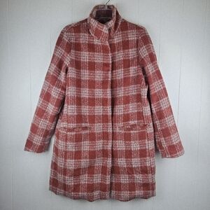 Old Navy Coat Funnel Neck Zip Up Mauve Plaid Long Lined Pockets Womens Medium